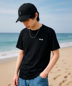 Футболка с короткими рукавами, круглым вырезом, вышитым логотипом, градиентным принтом, влагоотводящая, быстросохнущая FILA, черный