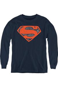 Футболка с длинным рукавом для подростков с коллажем из винтажных щитов Superman Gildan, темно-синий