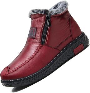 Женские теплые водонепроницаемые зимние ботинки с противоскользящей подошвой, теплые утолщенные водонепроницаемые снежные ботинки с передней молнией GHTRHSB, Red Fleece