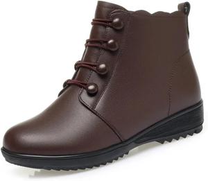 Зимние женские ботинки Niiyyjj для мам, нескользящие, большого размера, с застежкой-молнией и каблуком-танкеткой, Brown Wool