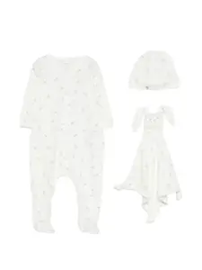 Комплект детских боди с цветочным принтом (набор из трех штук) Petit Bateau, белый