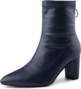 Женские ботильоны Allegra K с заостренным носком, молнией сзади и каблуком-блоком, Dark Blue