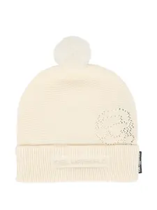 Шерстяная шапка с помпоном и вышитым логотипом KARL LAGERFELD KIDS, нейтральный