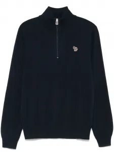 Свитер с воротником на молнии и логотипом Paul Smith, синий