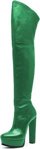 FSJ сексуальные ботфорты выше колена с высокой платформой и толстым каблуком, эластичная кожа, размер 4-15 US, Green