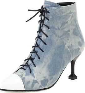 Стильные женские ботильоны с заостренным носком и каблуком-стилетом Renessmi, Light-Blue 1