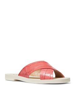 Michael Kors Glenda Sandals Women's  Red Cross Strap Slip-On Slide JOBB428