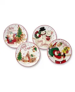 Ретро-Рождественские десертные тарелки от Санты, набор из 4 штук Certified International, multi