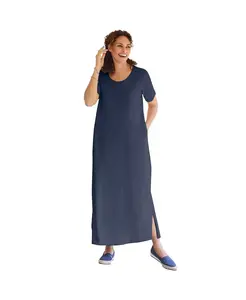 Платье-футболка макси размера плюс с короткими рукавами и круглым вырезом Woman Within, синий