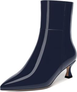 Женские ботильоны WAYDERNS с острым носком, на молнии, с низким каблуком-кошечкой 2 дюйма, для вечеринок и повседневной носки, Navy Blue