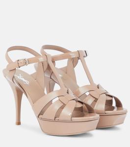 Босоножки Tribute 105 из лакированной кожи на платформе Saint Laurent, бежевый