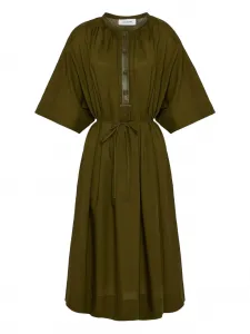 Платье миди с кожаной отделкой YVES SALOMON, зеленый