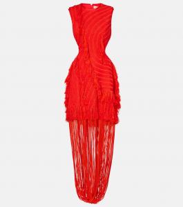 Платье макси с открытой спиной и бахромой Xu Zhi, красный