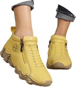 Женские повседневные ботинки выше щиколотки с каблуком средней высоты, удобные для прогулок на улице, модные, хорошо сочетаются с джинсами для ежедневной носки Generic, Yellow