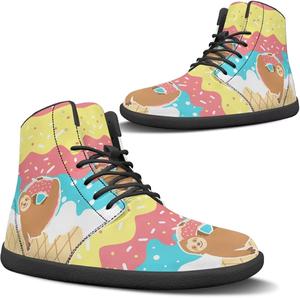 Женские ботинки без каблука зимой с широкой носочной частью, утепленные, для прогулок, уличные, противоскользящие, на щиколотку Pugasmiru, Ice Cream Sloth Pattern