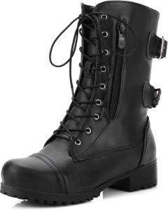 Женские боевые ботинки Quimeir с массивным каблуком и шнуровкой на щиколотке, Black