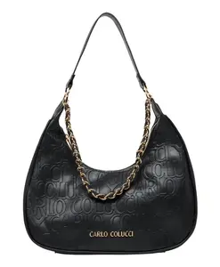 Элегантная сумка через плечо с тисненым логотипом Carlo Colucci, черный