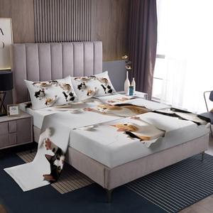 Erosebridal Комплект постельного белья Kawaii Cats с 3D котятами в бело-желто-черной расцветке, White Yellow Black