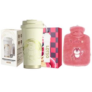 Серия Strawberry Bear термокружки 520 мл Disney, Lotso Ecru Double-Wall Coffee Cup+Adorable Hot Water Bottle[Shopping Bag]