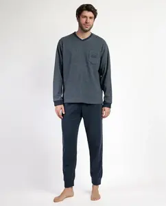 Длинная мужская пижама из миланской вязки серого цвета Admas