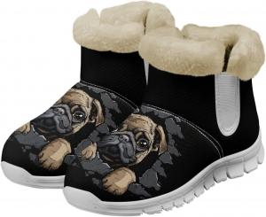 Женские зимние ботинки Howilath с принтом собак, уличные снегоступы с меховой подкладкой и противоскользящей подошвой, Cute Pug