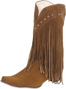 Женские ковбойские сапоги IWIHMIV с заостренным носком, вестерн, удобные, на массивном каблуке, с кисточками, без застежек, Brown