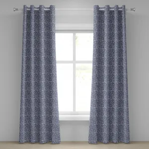 Викторианская штора на люверсах ABAKUHAUS, кружевной узор с графическими вышитыми мотивами, классический готический орнамент, декоративные двухпанельные шторы, 280 см x 245 см, темно-синий кокос Abakuhaus