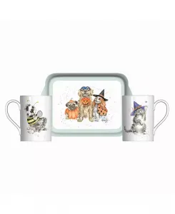 Набор из 3 кружек и подносов — «Сладость или гадость» Wrendale Designs, white