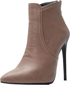 Женские модные ботильоны VOKLIN с высокими каблуками, заостренным носком и задней молнией, элегантные короткие ботинки, Brown-Velvet Lined