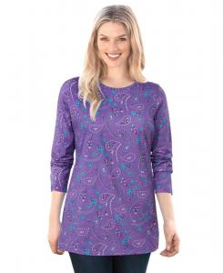 Футболка с длинными рукавами и круглым вырезом, идеально подходящая для полных женщин Woman Within, Petal purple floral paisley