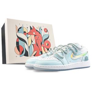 Air 1 Прочные Влагоотводящие Низкие Кроссовки Винтажные Баскетбольные GS Синий Белый Jordan, Белый Синий