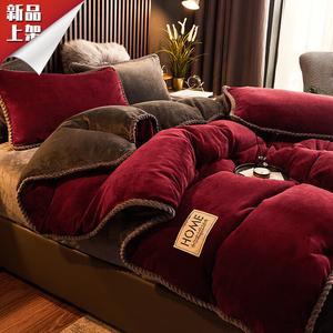 LUOLAI HOME Комплект постельного белья, 150 см, 4 предмета, простыня, цвет глубокий винно-красный