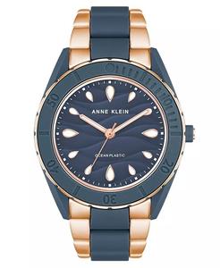 Женские кварцевые часы с тремя стрелками, цвет розового золота и синий солнечный пластиковый браслет Oceanwork, 38,5 мм Anne Klein