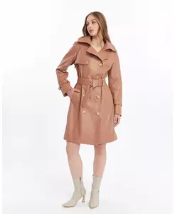 Женский кожаный тренчкот Furniq UK, коричневый