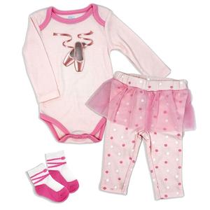 Комплект балетного боди, штанов и носков для маленьких девочек из 3 предметов Baby Mode, розовый