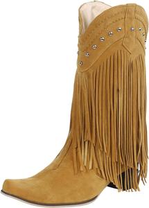 Женские ковбойские сапоги IWIHMIV с заостренным носком, вестерн, комфортные, на массивном каблуке, с кисточками, без застежек, Yellow