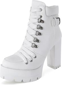 Женские ботильоны Susanny на высоком каблуке с круглым носком, платформой и шнуровкой, замшевые с боковой молнией, White