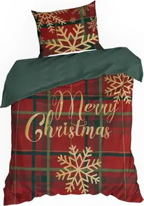 EUROFIRANY | Рождественское постельное белье - Комплект постельного белья - 140 x 200 см - Красный, зеленый, золотой - Хлопок - Рождественский узор Eurofirany