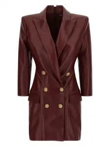 Кожаное мини-платье двубортного кроя Balmain, красный