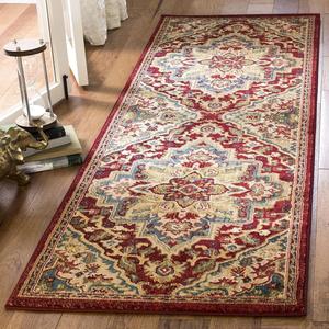 Ковер-дорожка SAFAVIEH, 77 x 183 см, Kashan Collection, Red & Beige, традиционный восточный дизайн, не линяет и прост в уходе, идеален для помещений с высокой проходимостью в гостиной, спальне, столовой (KSN304D-26)