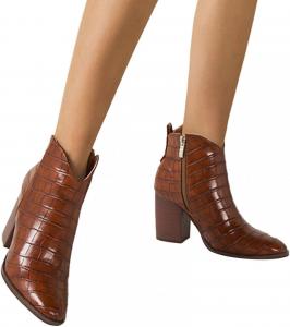 Женские ботильоны ZBYY с острым носком, удобные, на среднем массивном каблуке, с боковой молнией, стильные короткие ботинки Челси, 10.5 Brown