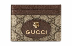 GUCCI Neo Vintage Series Унисекс Картхолдер из холста с кожаным кардклипом Эбони и Коричневый и Желтый