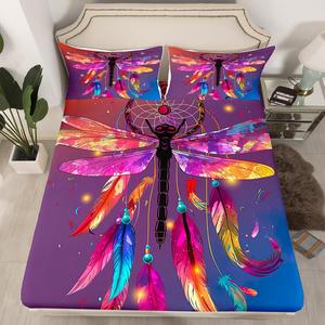 Erosebridal Простыня на резинке Dragonfly Dreamcatcher, богемный стиль с перьями и сафари животными, Red Blue Purple Orange