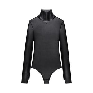 Топ Courrèges Mockneck Leather Effect Bodysuit 'Black'