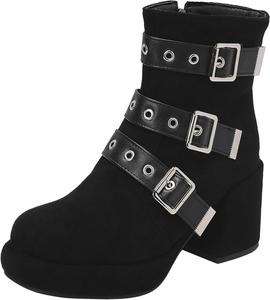 Женские ботильоны на массивном каблуке с платформой и боковой молнией для повседневной одежды XIEPP, Black