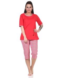 Пижама NORMANN kurzarm Capri Katzen und lang Karo Jersey Hose, красный