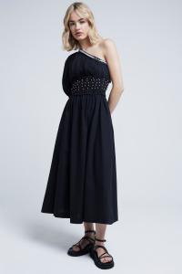 Платье миди на одно плечо с отделкой бисером River Island, черный
