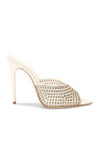 Блондовые сандалии-мюли Saint Laurent, цвет Nude & Crystal