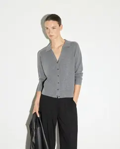 Женский приталенный джемпер с воротником-поло Woman El Corte Inglés, светло-серый