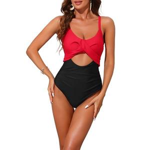 Женский монокини с регулируемыми бретелями и перекрестными завязками на спине Inspire Chic, Red Black